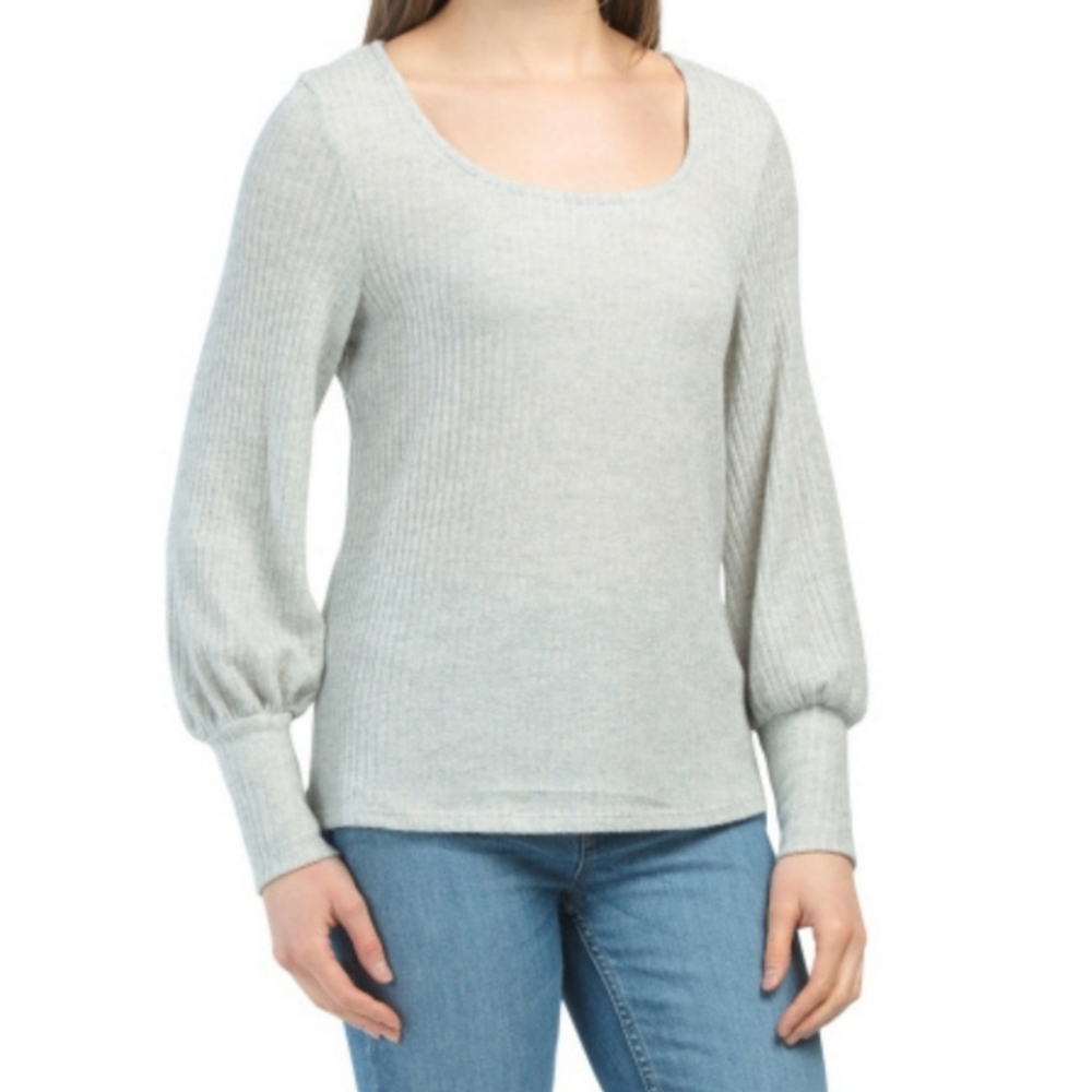 Anthropologie W5 Rib Knit Gray Square Neck Size S New